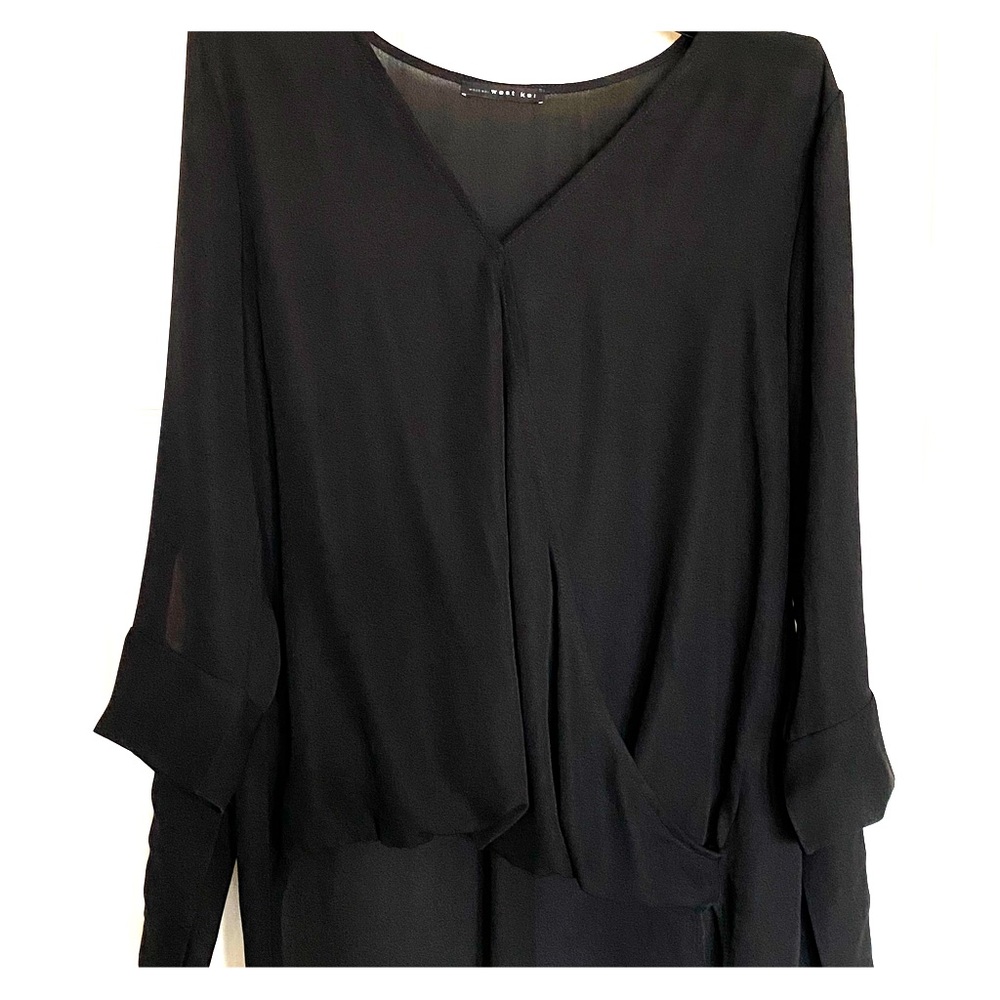 Black Surplice Neck Blouse with Keyhole Sleeves